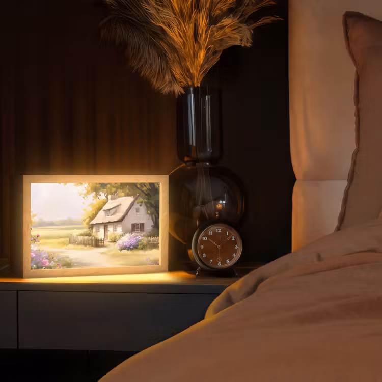 Huisje - Hout - Bloemen Light Box met kabel (Tafellamp) klein -sfeer1