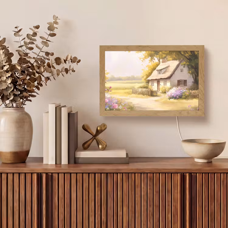 Huisje - Hout - Bloemen Light Box met kabel (Tafellamp) klein -sfeer2