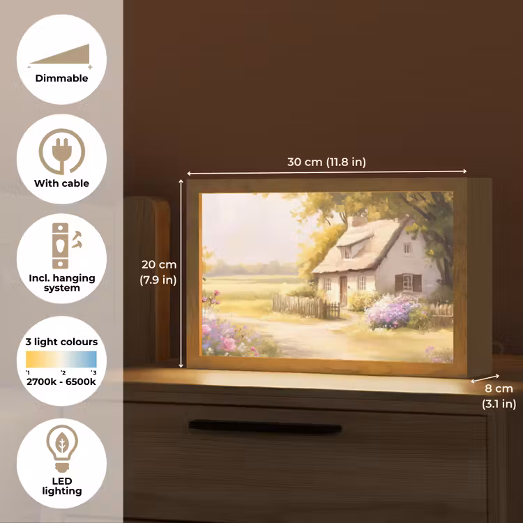 Huisje - Hout - Bloemen Light Box met kabel (Tafellamp) klein -USP_EN