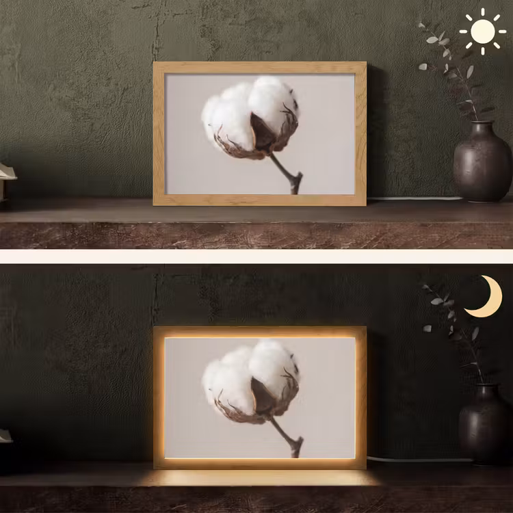 Katoenbol - Minimalistisch - Wit Light Box met kabel (Tafellamp) klein -sfeer3