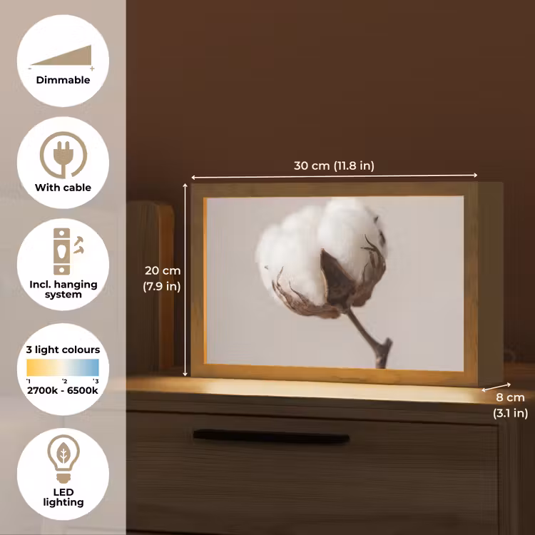 Katoenbol - Minimalistisch - Wit Light Box met kabel (Tafellamp) klein -USP_EN