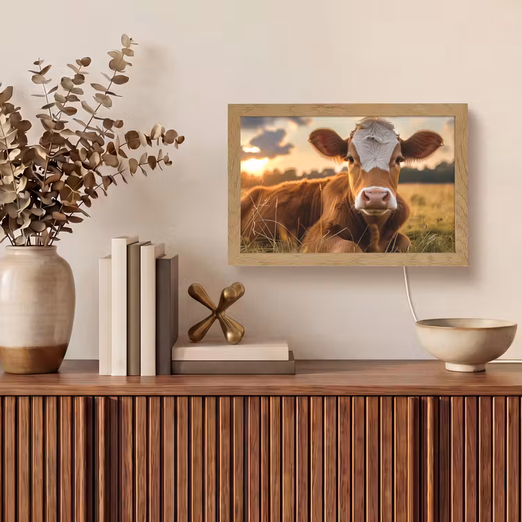 Koe - Dier - Weiland - Gras - Dieren - Natuur Light Box met kabel (Tafellamp) klein -sfeer2