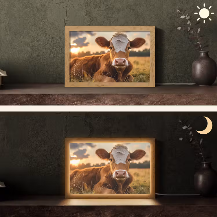 Koe - Dier - Weiland - Gras - Dieren - Natuur Light Box met kabel (Tafellamp) klein -sfeer3