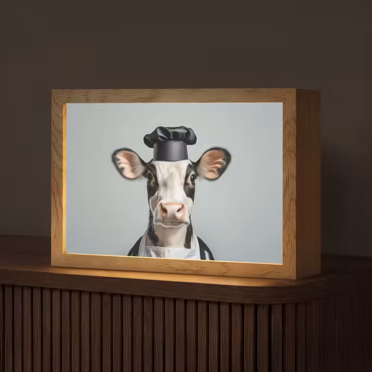 Koe - Zwart - Wit - Kok Light Box met kabel (Tafellamp) klein -z3d_website