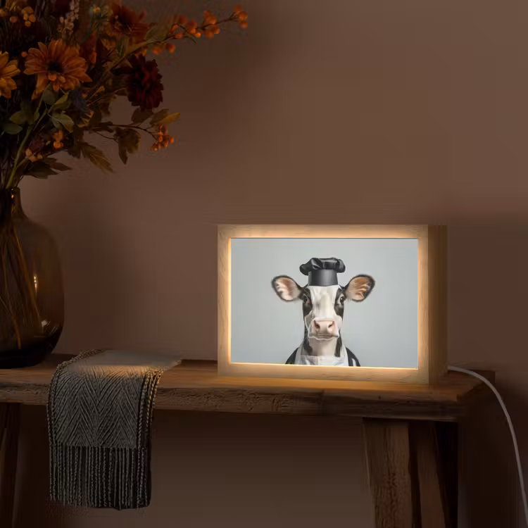 Koe - Zwart - Wit - Kok Light Box met kabel (Tafellamp) klein -sfeer4