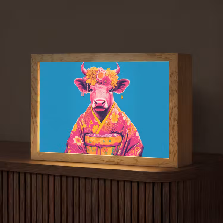 Koe - Bloemenkrans - Oorhangers - Kimono Light Box met kabel (Tafellamp) klein -z3d_website