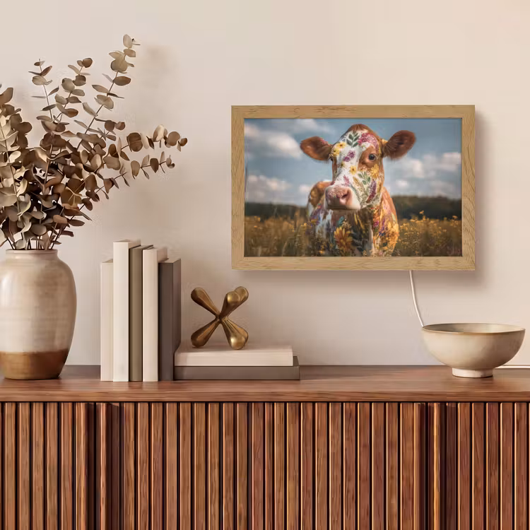 Koe - Bloemen - Weiland Light Box met kabel (Tafellamp) klein -sfeer2