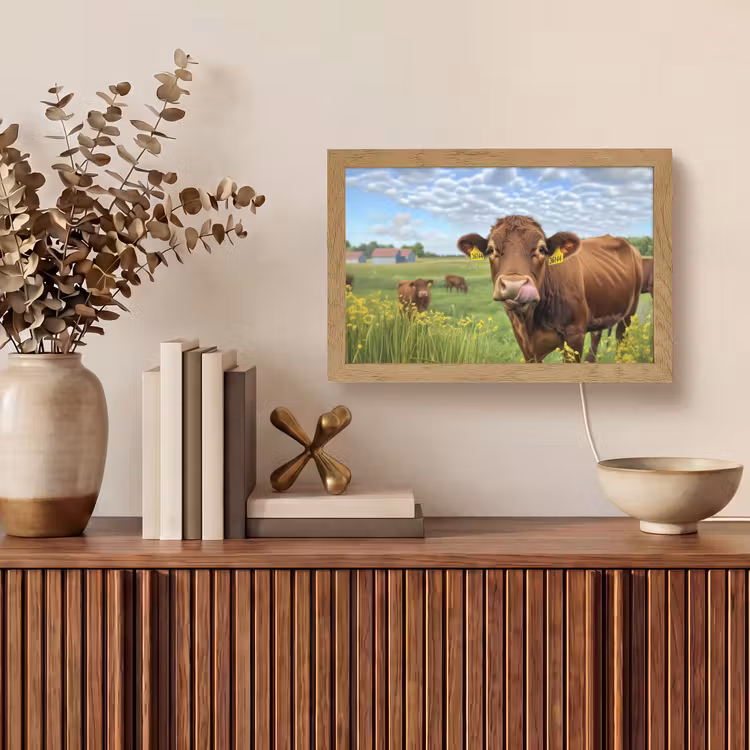 Koe - Weide - Bloemen Light Box met kabel (Tafellamp) klein -sfeer2