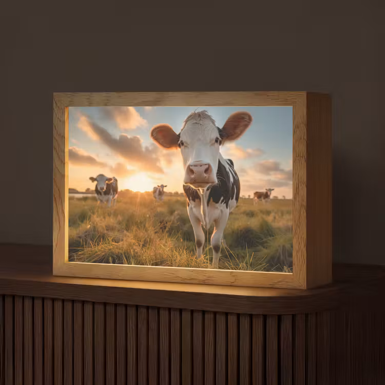Koe - Weiland - Dieren portret - Natuur - Koeien Light Box met kabel (Tafellamp) klein -z3d_website