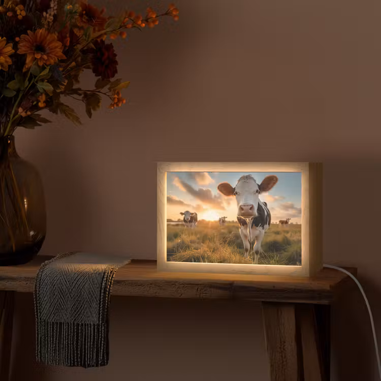 Koe - Weiland - Dieren portret - Natuur - Koeien Light Box met kabel (Tafellamp) klein -sfeer4