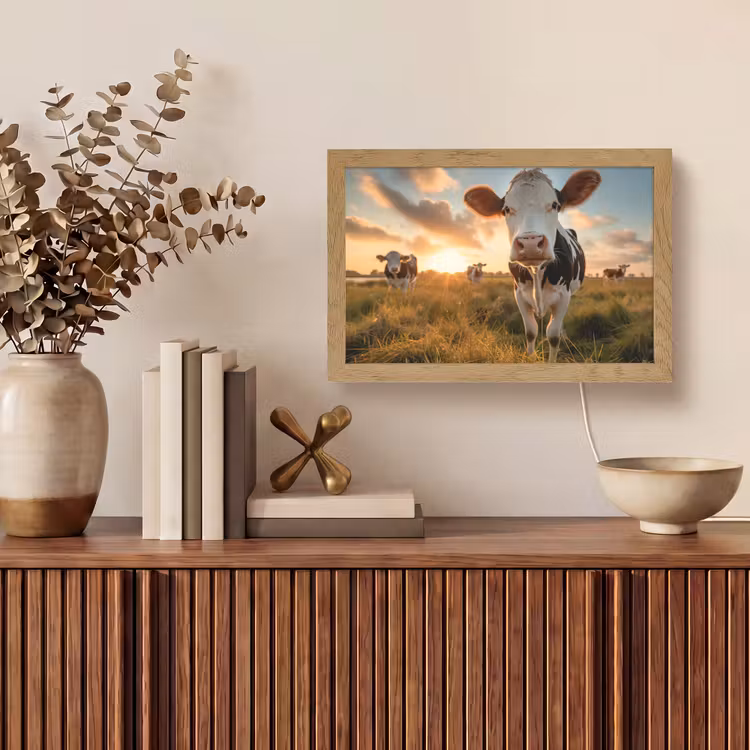 Koe - Weiland - Dieren portret - Natuur - Koeien Light Box met kabel (Tafellamp) klein -sfeer2