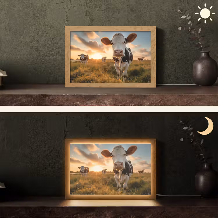 Koe - Weiland - Dieren portret - Natuur - Koeien Light Box met kabel (Tafellamp) klein -sfeer3