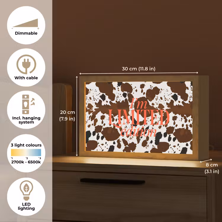 Koeienprint - Limited edition - Rood Light Box met kabel (Tafellamp) klein -USP_EN