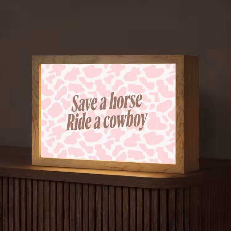 Koeienprint - Roze - Cowboy - Horse Light Box met kabel (Tafellamp) klein -z3d_website