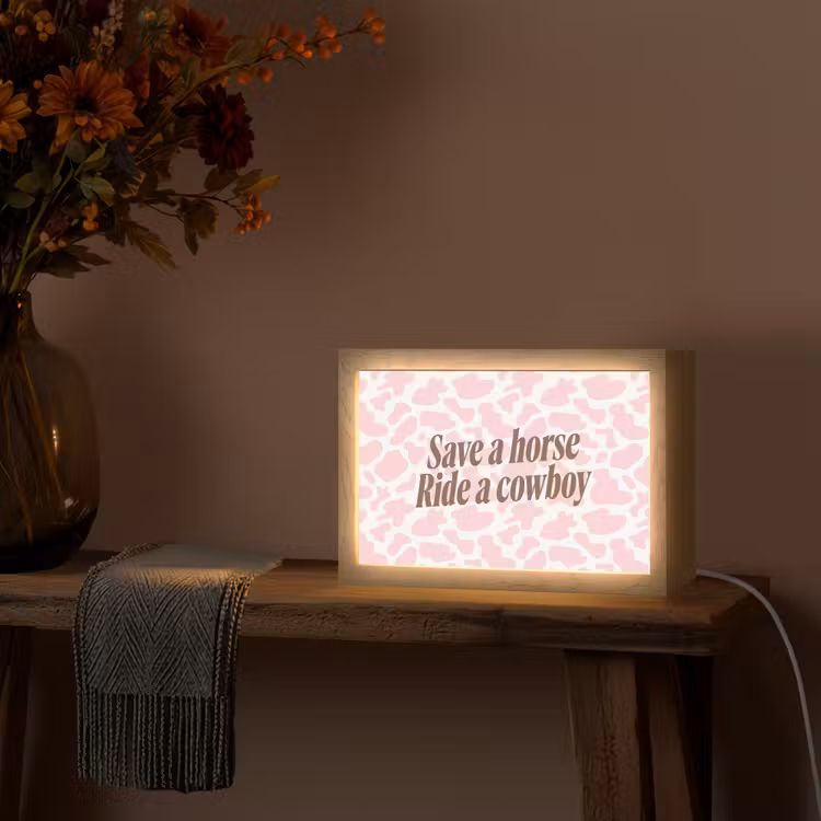 Koeienprint - Roze - Cowboy - Horse Light Box met kabel (Tafellamp) klein -sfeer4