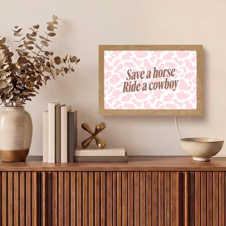 Koeienprint - Roze - Cowboy - Horse Light Box met kabel (Tafellamp) klein -sfeer2