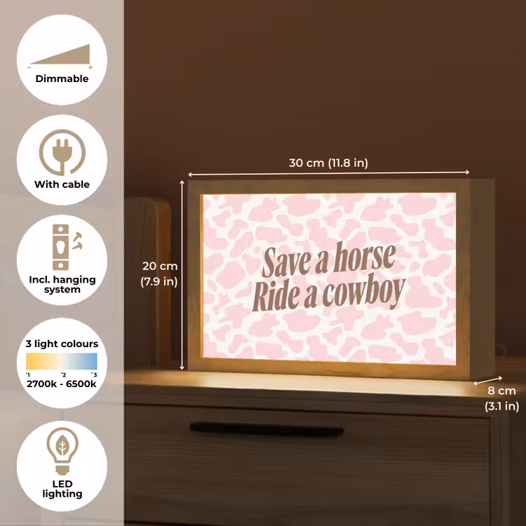 Koeienprint - Roze - Cowboy - Horse Light Box met kabel (Tafellamp) klein -USP_EN