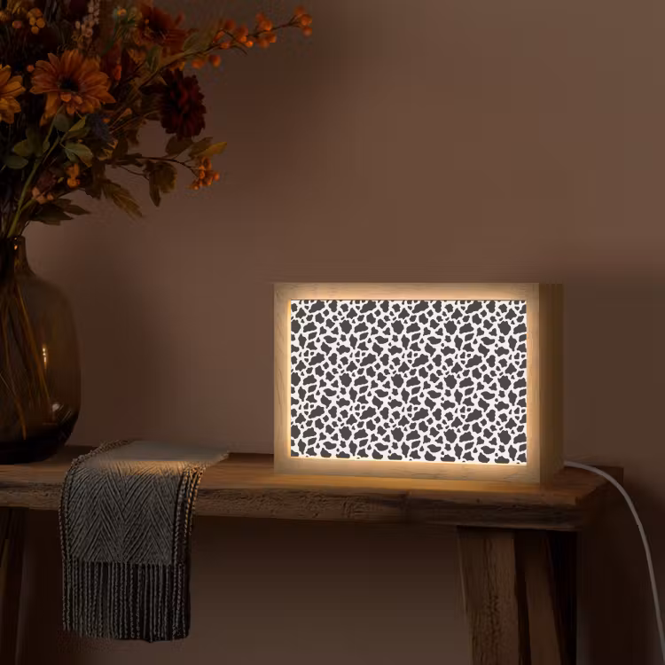 Koe - Vlekken - Patroon - Zwart Light Box met kabel (Tafellamp) klein 924 -sfeer4
