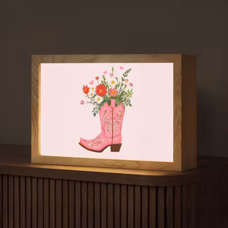 Cowboylaarzen - Roze - Boeket - Bloemen Light Box met kabel (Tafellamp) klein -z3d_website
