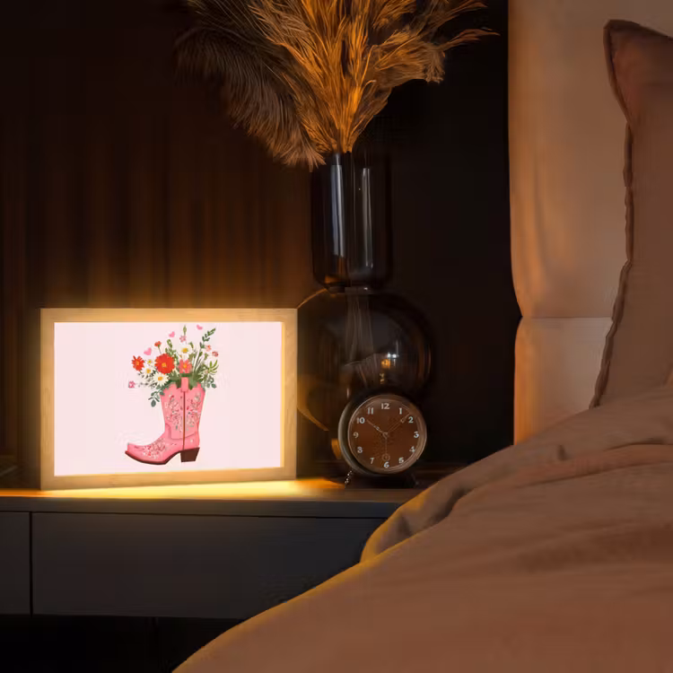 Cowboylaarzen - Roze - Boeket - Bloemen Light Box met kabel (Tafellamp) klein -sfeer1