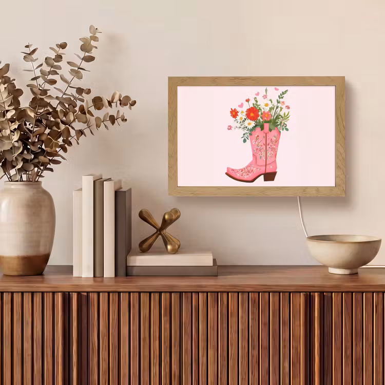Cowboylaarzen - Roze - Boeket - Bloemen Light Box met kabel (Tafellamp) klein -sfeer2