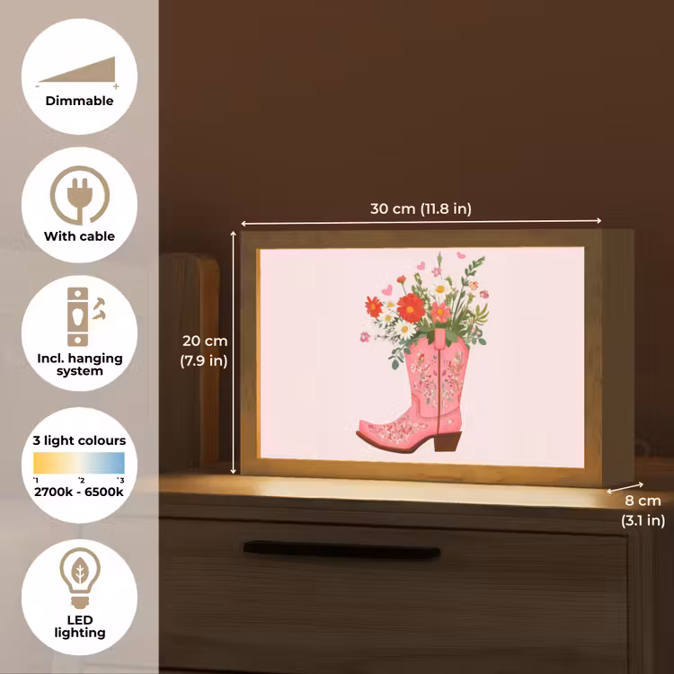 Cowboylaarzen - Roze - Boeket - Bloemen Light Box met kabel (Tafellamp) klein -USP_EN