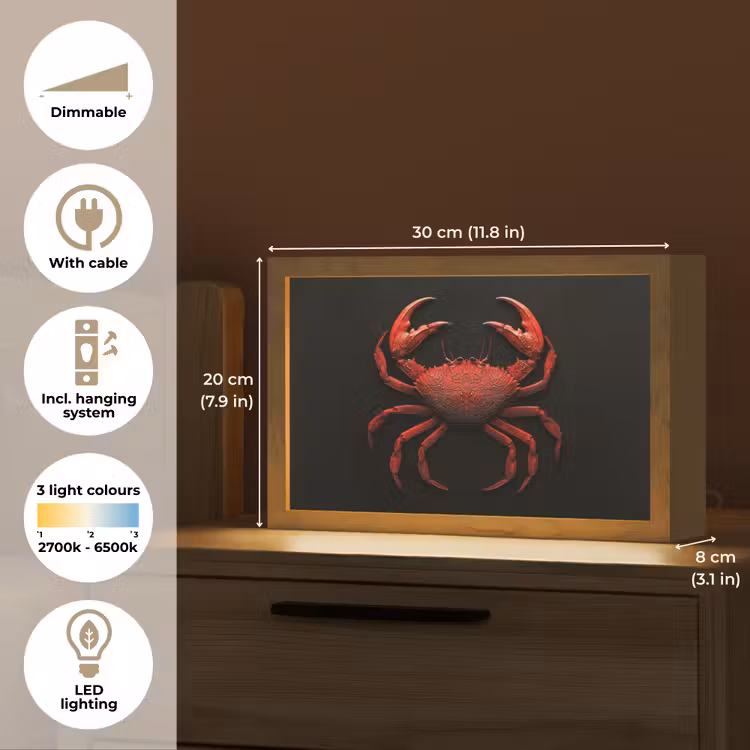 Krab - Rood - Vissen - Schaaldieren Light Box met kabel (Tafellamp) klein -USP_EN