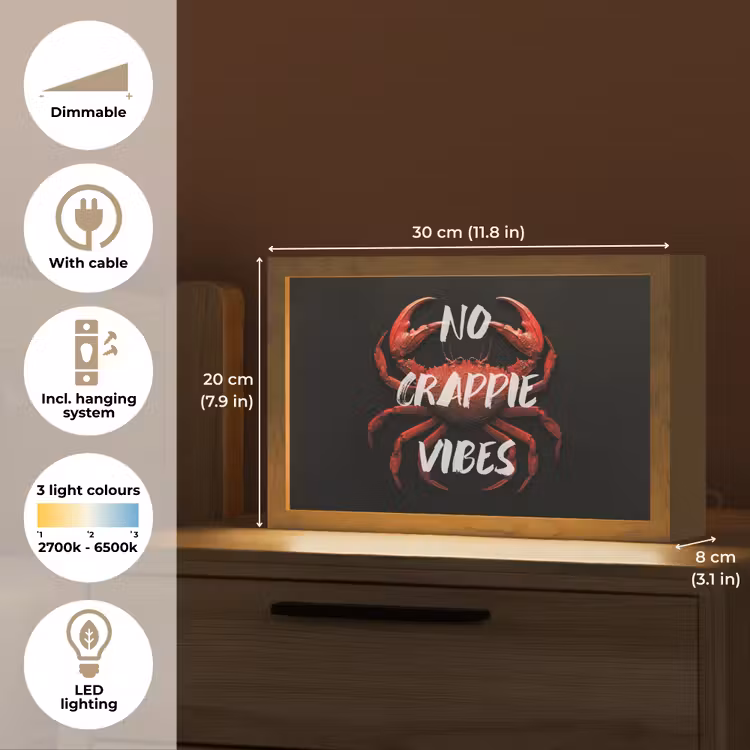Krab - Rood - Tekst - Zwart Light Box met kabel (Tafellamp) klein -USP_EN