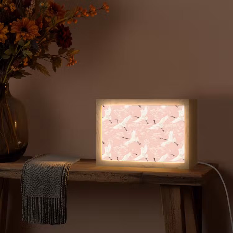 Kraanvogels - Bloesem - Roze Light Box met kabel (Tafellamp) klein 924 -sfeer4