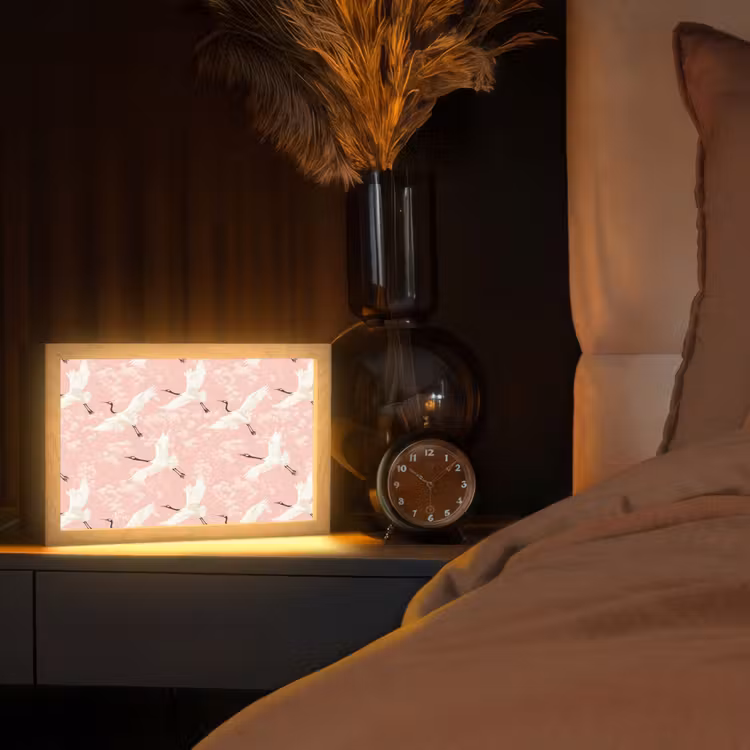 Kraanvogels - Bloesem - Roze Light Box met kabel (Tafellamp) klein 924 -sfeer1