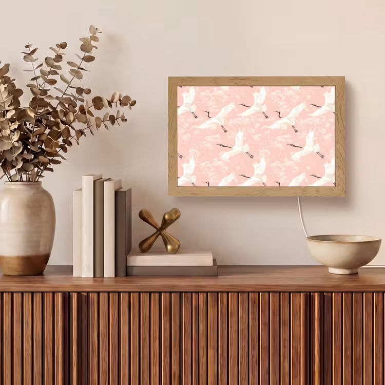 Kraanvogels - Bloesem - Roze Light Box met kabel (Tafellamp) klein 924 -sfeer2