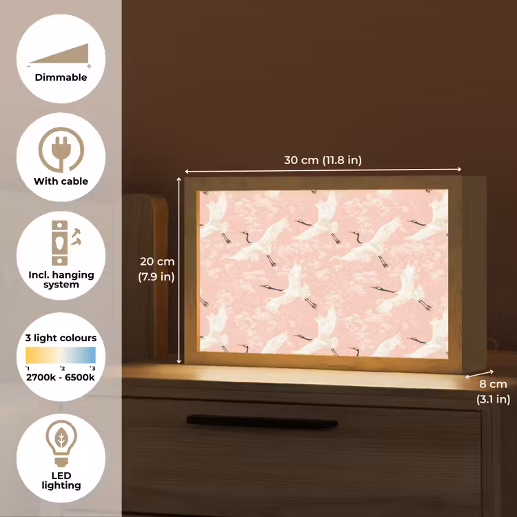 Kraanvogels - Bloesem - Roze Light Box met kabel (Tafellamp) klein 924 -USP_EN