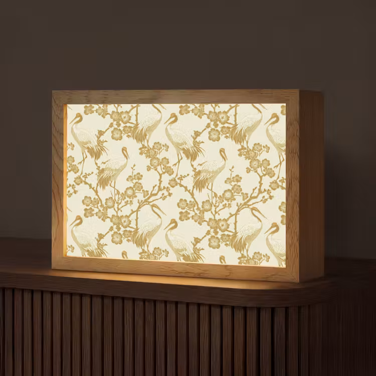 Kraanvogels - Kersenbloesem - Goud Light Box met kabel (Tafellamp) klein 924 -z3d_website