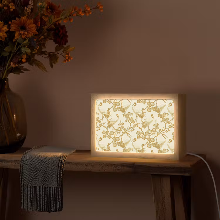 Kraanvogels - Kersenbloesem - Goud Light Box met kabel (Tafellamp) klein 924 -sfeer4