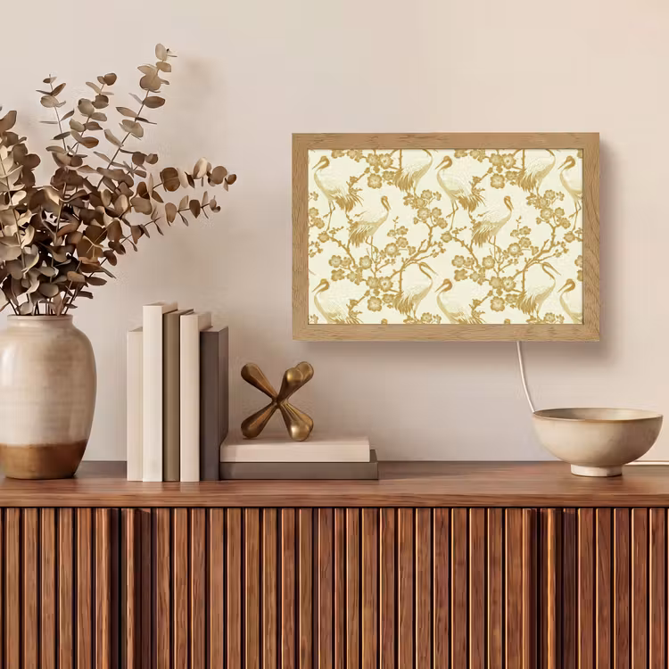 Kraanvogels - Kersenbloesem - Goud Light Box met kabel (Tafellamp) klein 924 -sfeer2