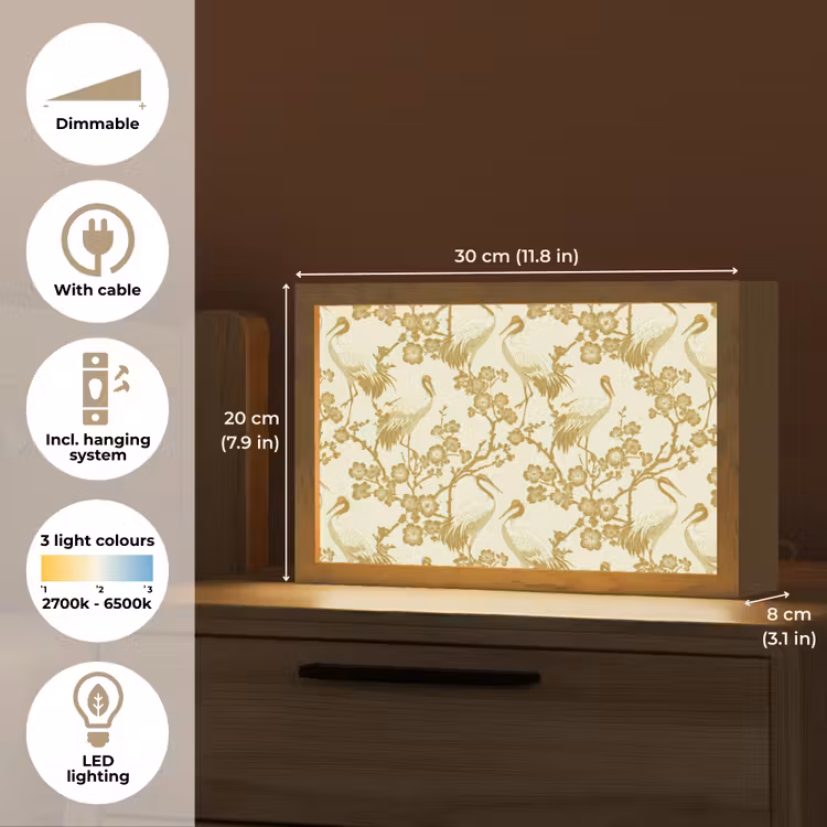 Kraanvogels - Kersenbloesem - Goud Light Box met kabel (Tafellamp) klein 924 -USP_EN