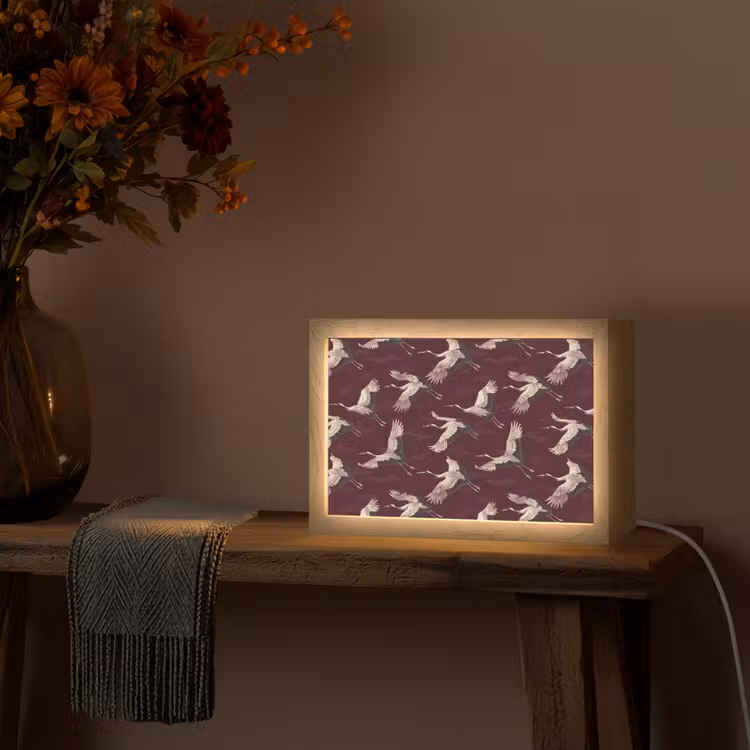 Kraanvogels - Klassiek - Bordeaux Light Box met kabel (Tafellamp) klein 924 -sfeer4