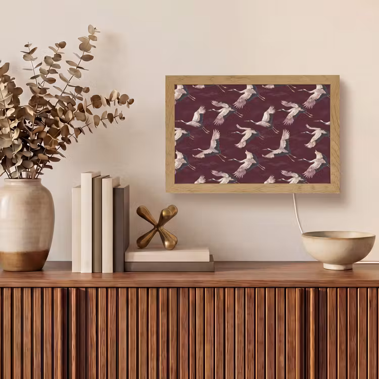 Kraanvogels - Klassiek - Bordeaux Light Box met kabel (Tafellamp) klein 924 -sfeer2
