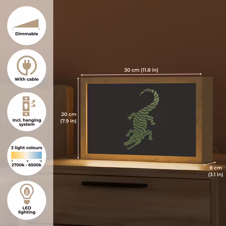 Krokodil - Groen - Tijgerachtig - Strepen Light Box met kabel (Tafellamp) klein -USP_EN