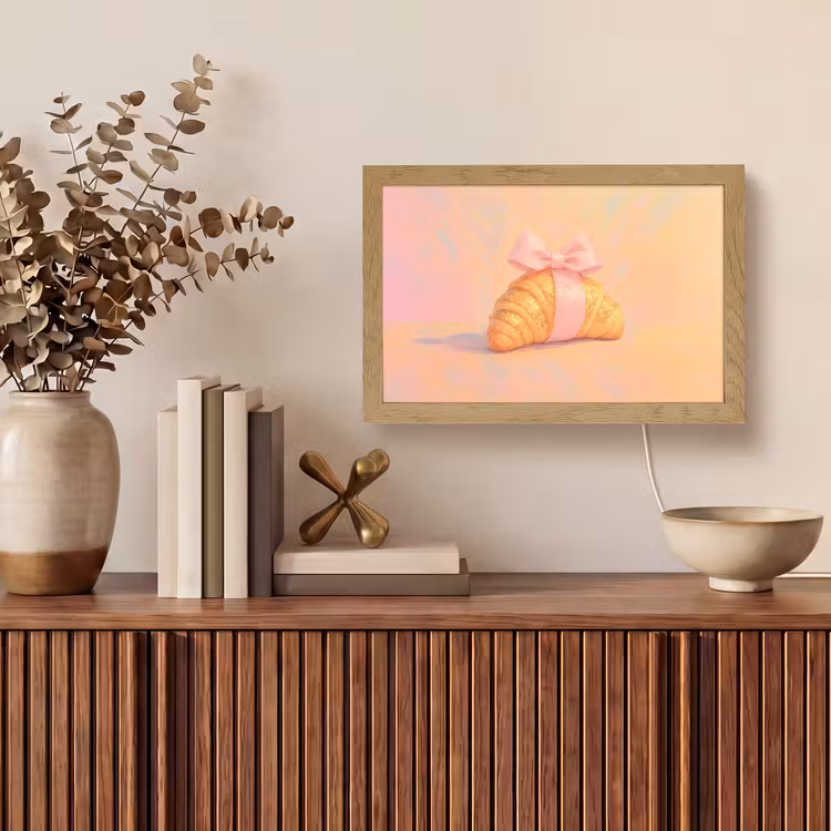 Croissant - Strik - Roze Light Box met kabel (Tafellamp) klein -sfeer2