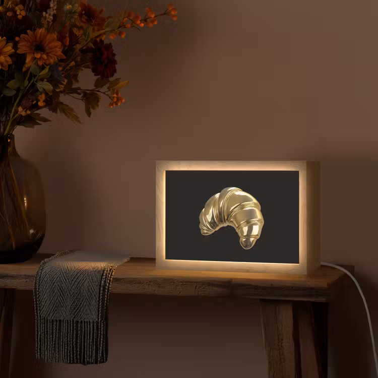 Croissant - Brood - Goud - Zwart Light Box met kabel (Tafellamp) klein -sfeer4