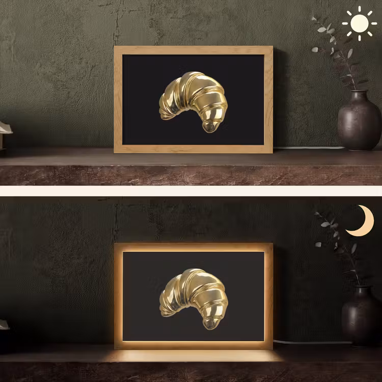 Croissant - Brood - Goud - Zwart Light Box met kabel (Tafellamp) klein -sfeer3