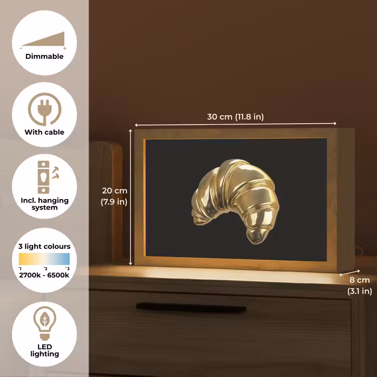 Croissant - Brood - Goud - Zwart Light Box met kabel (Tafellamp) klein -USP_EN