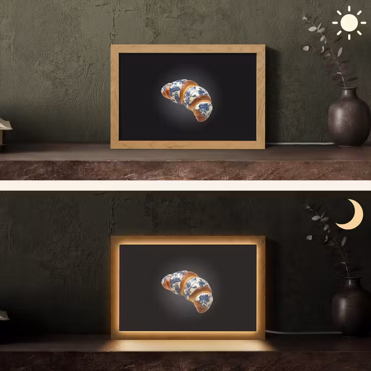 Croissant - Bloemenpatroon - Delftsblauw Light Box met kabel (Tafellamp) klein -sfeer3