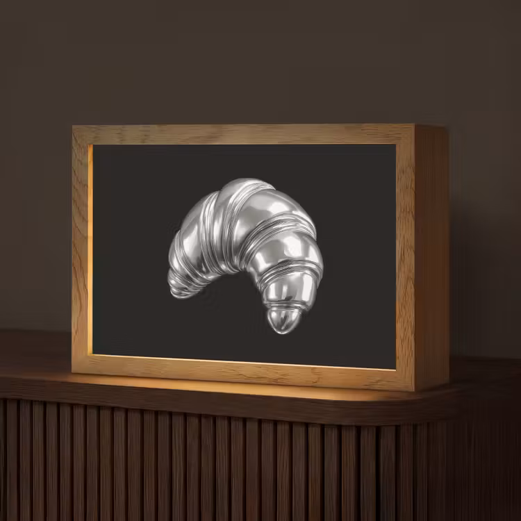 Croissant - Metaal - Zilver Light Box met kabel (Tafellamp) klein -z3d_website