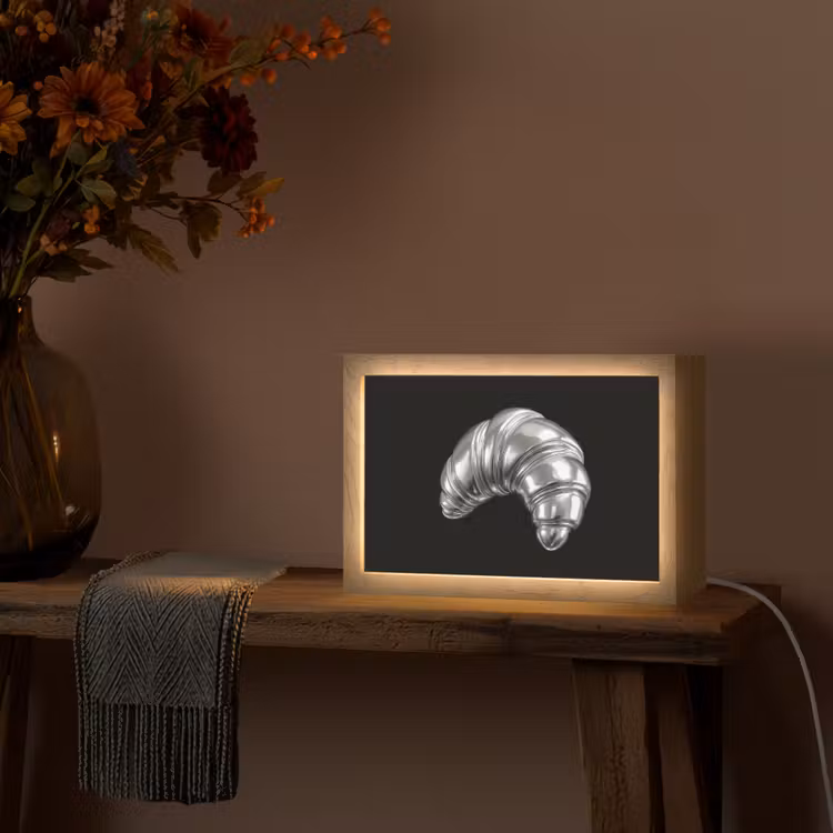 Croissant - Metaal - Zilver Light Box met kabel (Tafellamp) klein -sfeer4