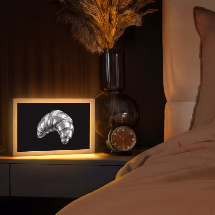 Croissant - Metaal - Zilver Light Box met kabel (Tafellamp) klein -sfeer1
