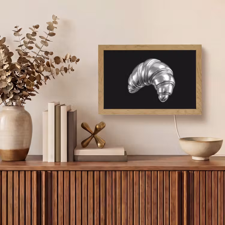 Croissant - Metaal - Zilver Light Box met kabel (Tafellamp) klein -sfeer2