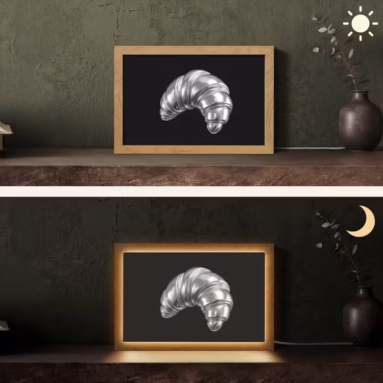 Croissant - Metaal - Zilver Light Box met kabel (Tafellamp) klein -sfeer3