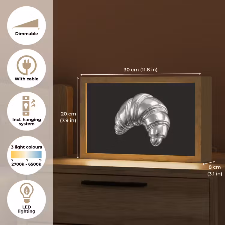 Croissant - Metaal - Zilver Light Box met kabel (Tafellamp) klein -USP_EN